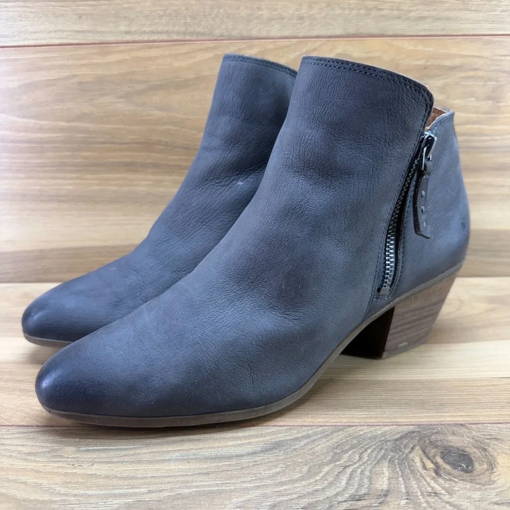 Frye Judith Double Zip Ankle Booties Size 9.5 M Charcoal Gray Leather Festival